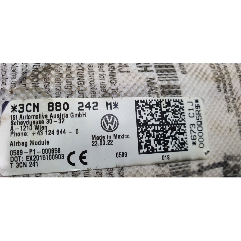 3CN880242M Volkswagen Atlas Right Side Seat Airbag 2018-2024 3CN880242L