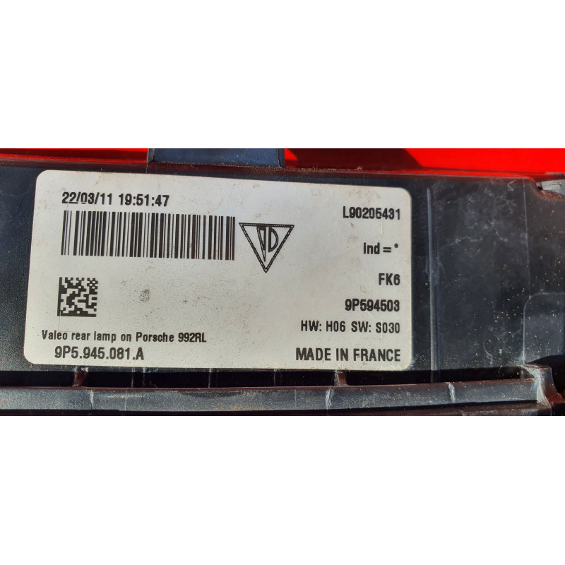 9P5945081A Porsche 911 GT3 Rear Center LED Tail Lamp 2020-2023