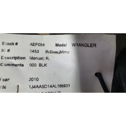 Jeep Wrangler Right Manual Mirror 2007-2017
