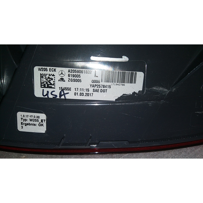 A2059061802 Mercedes-Benz C-Class Left LED Tail Lamp 2015-2018