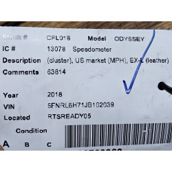 78100-THR-A430-M1 Honda Odyssey Speedometer Instrument Cluster 2018-2020
