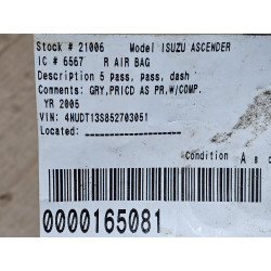 Isuzu Ascender Dash Passenger Airbag 2003-2008