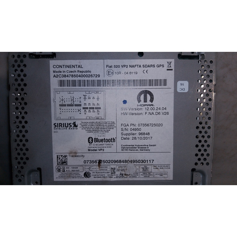 Jeep Renegade Touch Screen Multimedia SAT Radio Receiver 2015-2018