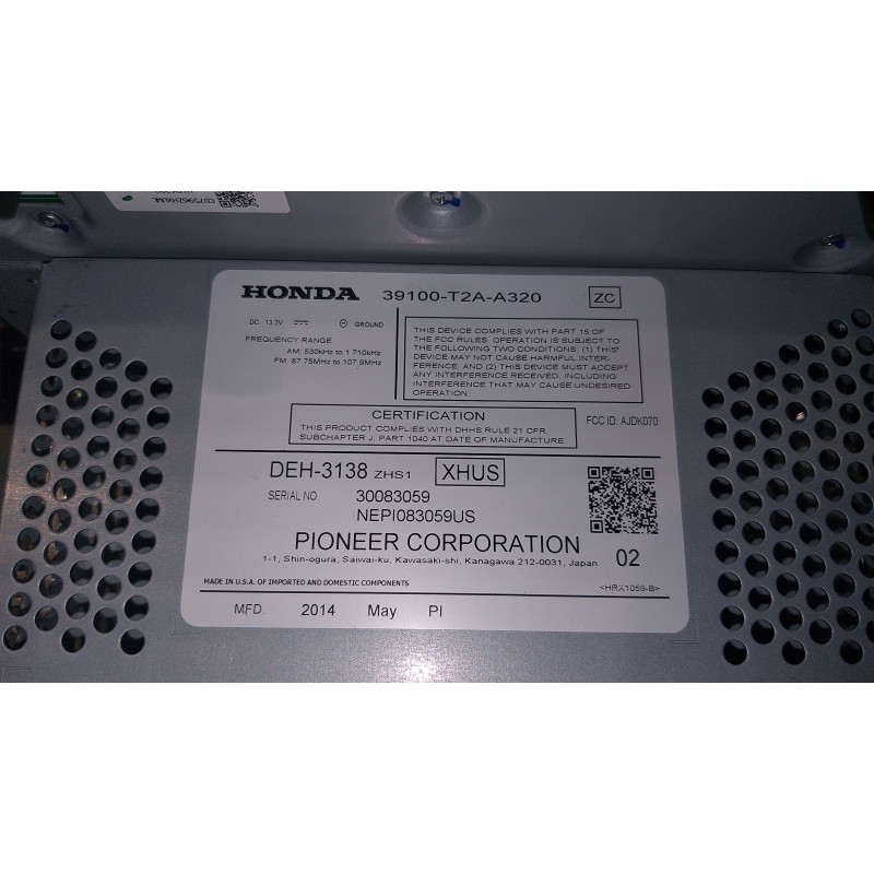 39100-T2A-A320 Honda Accord Radio Receiver With CD Player 2013-2015