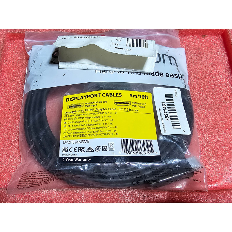 DP2HDMM5MB StarTech Displayport to HDMI Adapter Cable, 5 M (16 Ft)