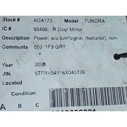 TOYOTA TUNDRA SEQUOIA RIGHT POWER HEATED MIRROR 2007-2020 87910-0C180-00 87910-0C180  5 PIN