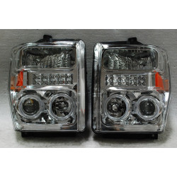 FORD F250 F350 SUPERDUTY SERIES PICKUP CLEAR DUAL HALO PROJECTOR LED HEADLIGHTS 2008-2012 PAIR SET NEW