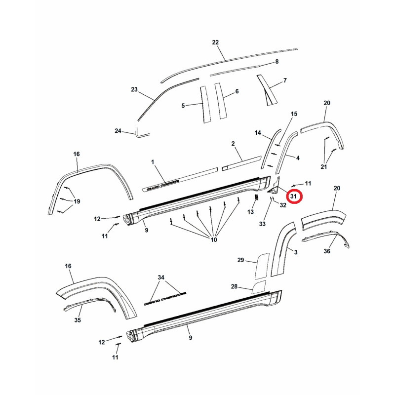JEEP GRAND CHEROKEE REAR LEFT DOOR SILL MOLDING 2011-2019 68204513AA NEW