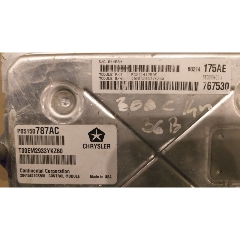 DODGE CHARGER CHRYSLER 300 3.6L ENGINE COMPUTER ECM 2014 05150787AC 68214175AE