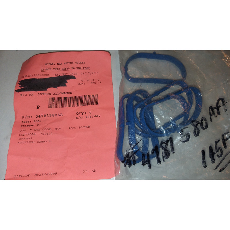 JEEP WRANGLER TOWN COUNTRY DODGE CARAVAN 3.3L 3.8L ENGINE INTAKE MANIFOLD SEAL 2001-2011 04781580AA NEW SET OF 6