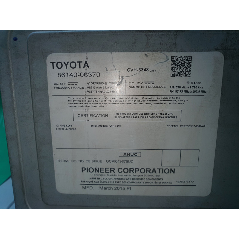 TOYOTA CAMRY TOUCH SCREEN DISPLAY RADIO MP3 CD PLAYER 2015-2017 86140-06370