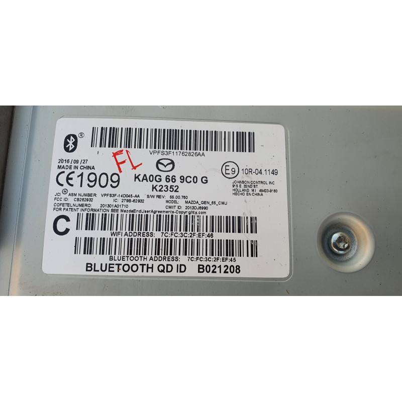 KA0G669C0G Mazda 3 Bluetooth GPS Navigation Control Module 2016-2017